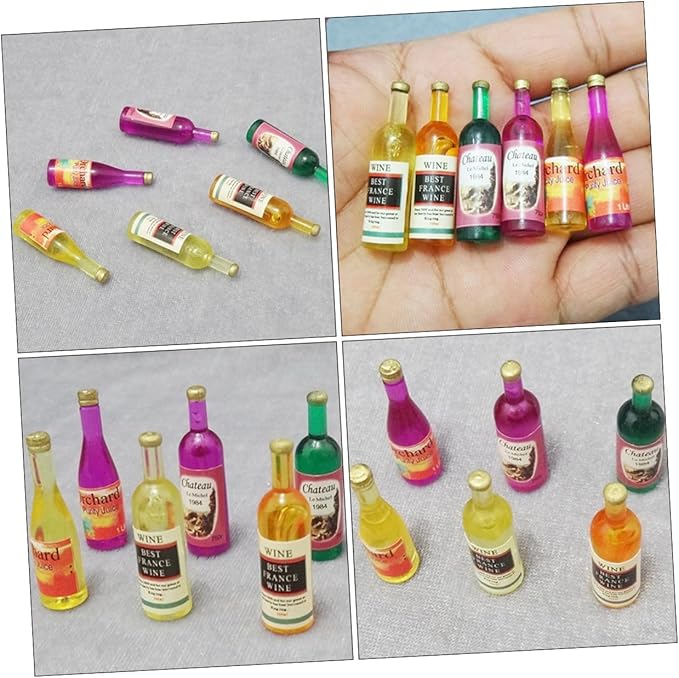 Abaodam 18Pcs Mini Resin Dollhouse Wine Bottles Ornaments Mixed Style Decorative Bottles Miniatures for Dollhouse Kitchen and Home Decor