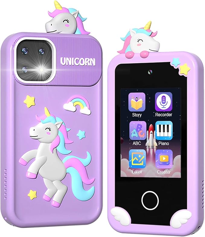 BEBESIRI Kids Camera Mini Smartphone Toy for Girls, 2.8" Touch Screen, 22 Learning Games, Dual Camera, Music Player, 32GB Card, Christmas Birthday Gift, (Purple Unicorn)