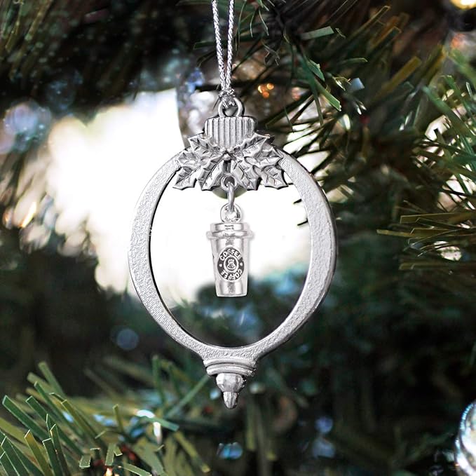 Inspired Silver - Coffee Travel Mug - Silver Christmas Ornament - Unique Charm Christmas Tree Ornament - Holiday Hanging Decoration