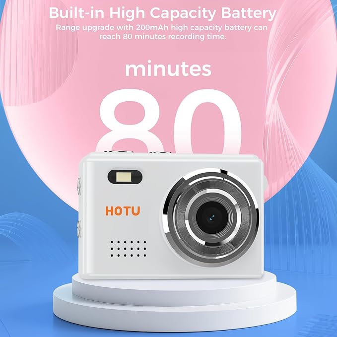 HOTU Mini Keychain Digital Camera, Y2K Pocket-Size Mini Camera, 2MP 1080P Small Camera with 32GB Card, Video Recorder with Long Battery Life for Travel, Party and Vlog (White)