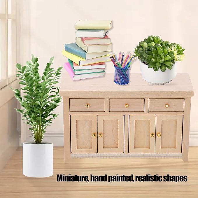 Dollhouse Cabinet 1:12 Scale Miniature Living Room Furniture Handcrafted Birch Storage Cabinet for Dollhouse Decor Kids Gift (Wood Color)