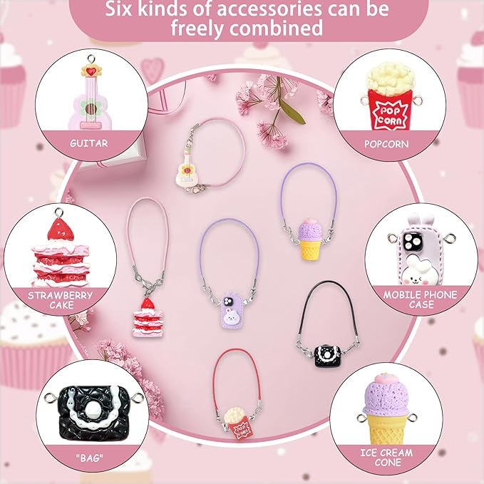 VPDSLABUBU Accessories for 3.9-6.7 Inch (10-17cm) Dolls, There are 7 Miniature Accessories, Including a Cake, ice Cream, Guitar, Bag, Popcorn, a Bell, and a Mobile Phone Model,Meet Your DIY Needs