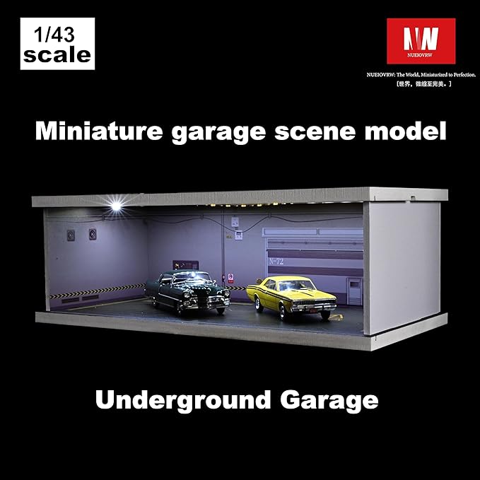 1/43 Diorama Display Case with Tri-Colour Dimmable Lighting, Fits for Hot Wheel Matchbox Mini GT Diecast Cars Model,1:43 Car Garage Parking Lot Scene Display Storage (Underground Garage)