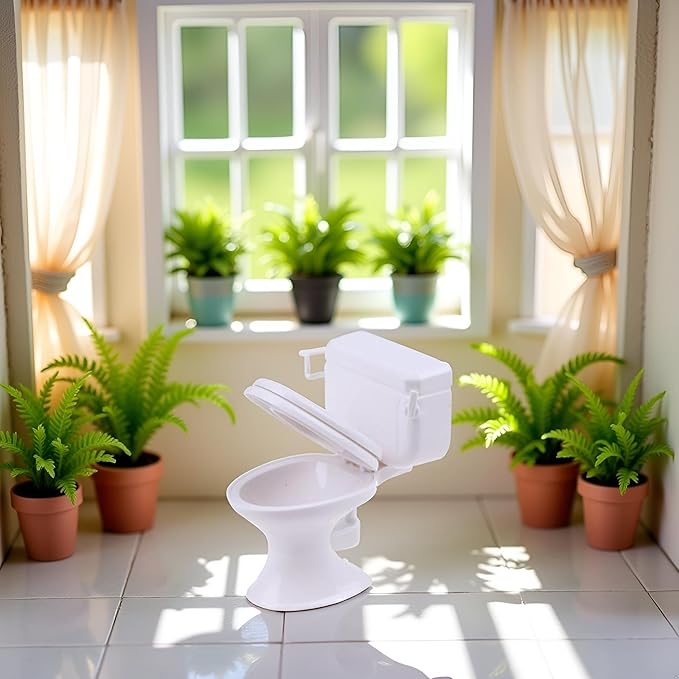 White Plastic Decoration 1:12 House Toilet House Bathroom Furniture Mini Toilet Cake Decoration for House Decoration Accessories