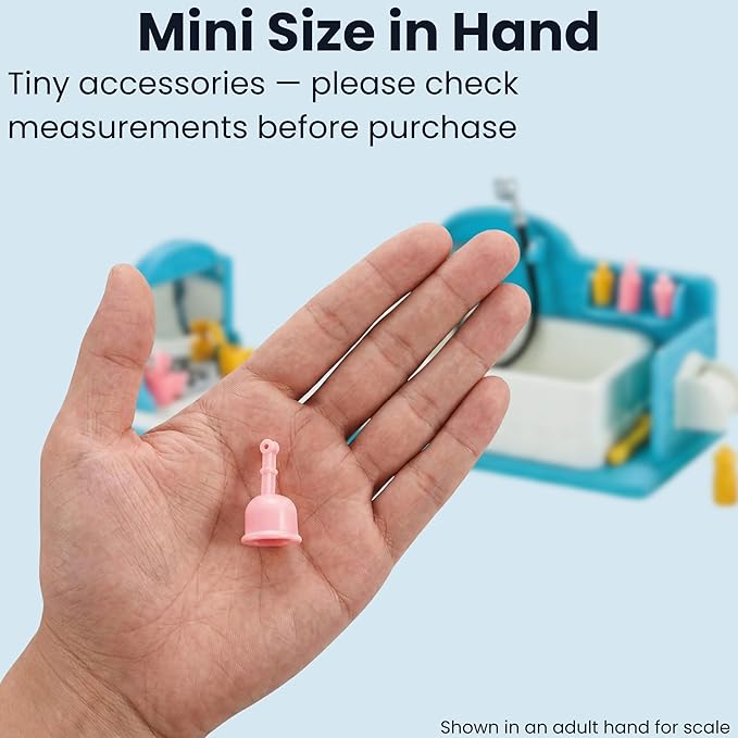 Family Dollhouse Bathroom Set — Bathtub with Hand Shower, Sink with Mirror & Toilet, Soap, Toothbrush & Toilet Paper Roll — Dollhouse Furniture & Accessories for Ages 3+