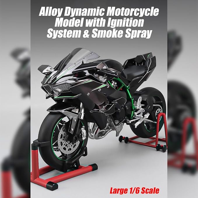 1/6 Scale Alloy Dynamic Motorcycle Model with Ignition System and Smoke Spray, Die-cast Motorcycle Gift for Adult Collectors & Enthusiasts