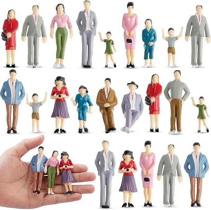 Namalu 42 Pcs 1: 25 Scale Miniature People Figurines Mini Architectural Plastic Small Dollhouse Figures Tiny Painted Model Train People for Projects Diorama Village (Mixed Color)