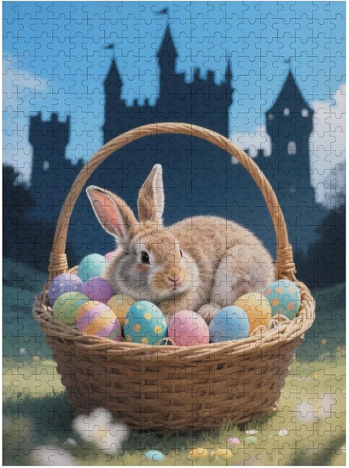 Sleeping Bunny Easter – 1000 Piece Easter Wooden Jigsaw Puzzle, Adorable Sleeping Bunny Artwork, Mind Exercise, Family Fun, Stress Relief
