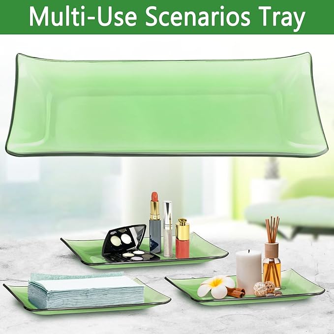 Haturi Bathroom Accessories Set, 4 Pcs Green Glass Bathroom Accessory Set Complete w/Lotion Soap Dispenser, Toothbrush Holder, Qtip Holder, Vanity Tray, Gold Bathroom Decor, Gift for Home Apartment