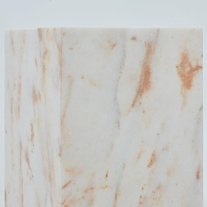 Elegant White Gold Marble Wastebasket Trash Can, 7" X 7" X 9" Rectangular Trash Can with Natural Veining, Marble Basket for Bathroom, Bedroom, Powder Room