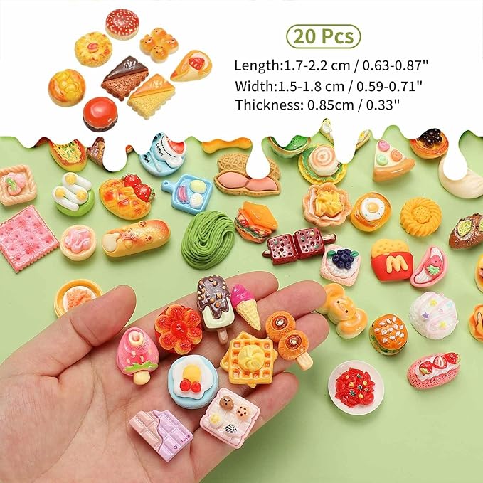 Dollhouse Miniature Food, Cute Mixed Biscuit Bread Figures Toys Mini Resin Foods Trinkets for Pretend Play Kitchen Cooking Game & Doll House Decor (Mixing Colors, 20pcs)