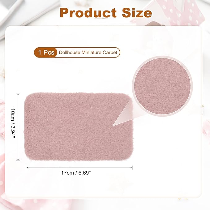 uxcell Dollhouse Miniature Carpet, 1:12 Fluffy Doll House Rugs Prop Small House Accessories for Doll House Furniture Decor Play, Pink Oval