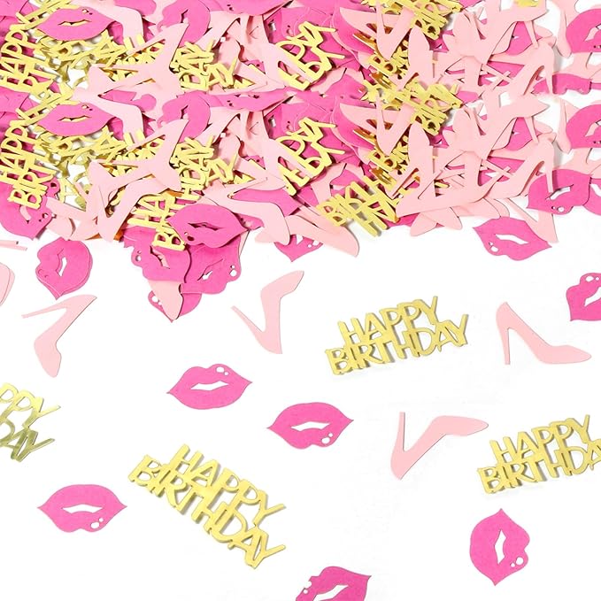 JNXCYQ Girl Happy birthday confetti high heels and lips confetti for woman birthday party table decorations
