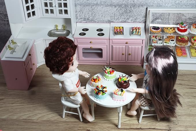 Mixed 5 Assorted Miniature Cakes Dollhouse Food Set, Handmade 1/6 Scale Fake Dessert, 1 Inch Cake Accessories for Collectors & Diorama