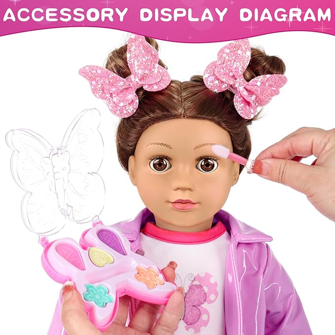 American 18 Inch Dolls Clothes Pretend Makeup Accessories Gift Playset for Girls,Cosmetic Bag Toys Fits for 18" Dolls Include Skirt Outfit Shoes Sunglasses Makeup Stuffs Doll NOT Include