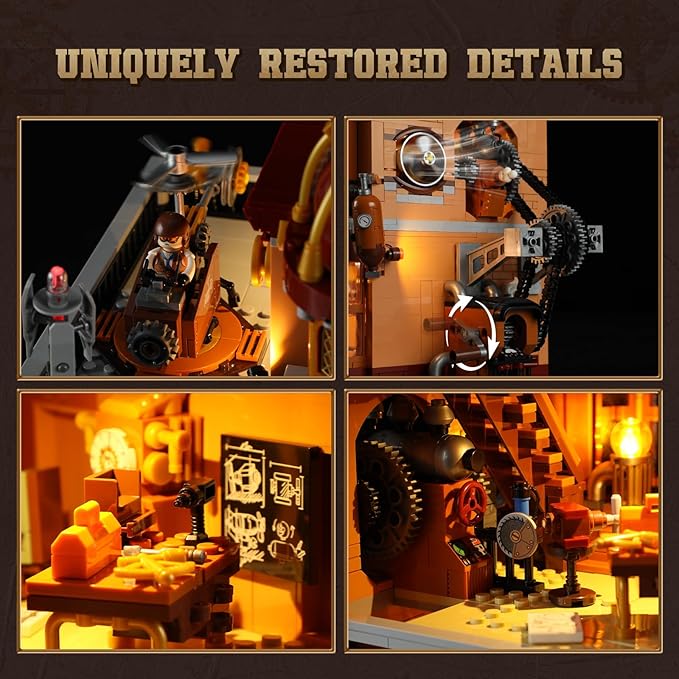Lumibricks Steampunk Flying Club Lighting Building-Bricks Set - 1871 Pcs Modular Building Blocks Display Collectible Set for Adults