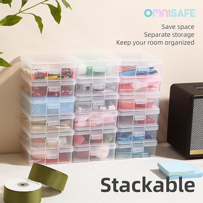 18 Pack Small Plastic Hobby Art Craft Organizer, Clear Plastic Storage Containers with Latching Lid, for Pencil Box, Lego