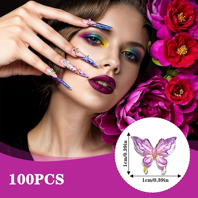 100 Pcs Mini Butterflies Resin, Tiny Butterflies for Crafts Miniature Ornaments Resin Charms Tiny Ornaments for Fairy Garden Dollhouse Micro Landscape Decoration
