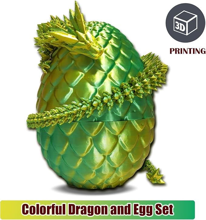 3D Printed Dragon Fidget Toys Dragon Egg 12inch Flexible Dragon Toy 3D Printed Dragon Egg with Articulated Dragon Inside Fidget Toys for Autism/ADHD Easter Toys Gifts (YellowGreen)