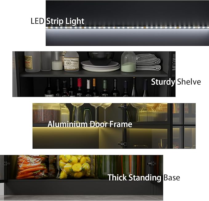 2-Piece Display Cabinet with Glass Doors and Lights, Large Modern Storage Cabinet with 5-Tier Shelves, Trophy Case for Collectibles Living for Room Home Office, Black (63" W)
