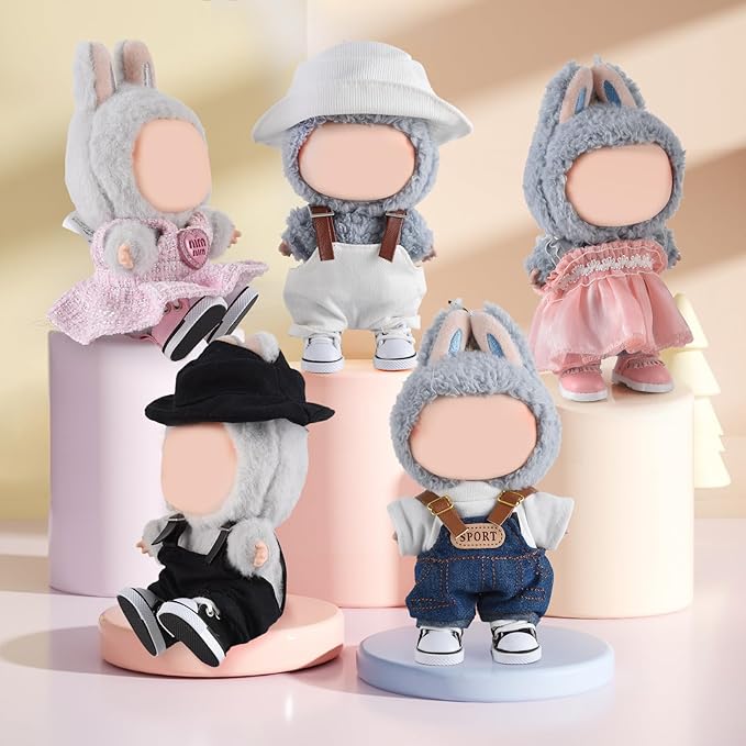 Cute Doll Shoes for Lububu, Premium Doll Shoes for 4-7in Dolls, Compatible with Lububu Doll Clothing & Outfits(Black Canvas)
