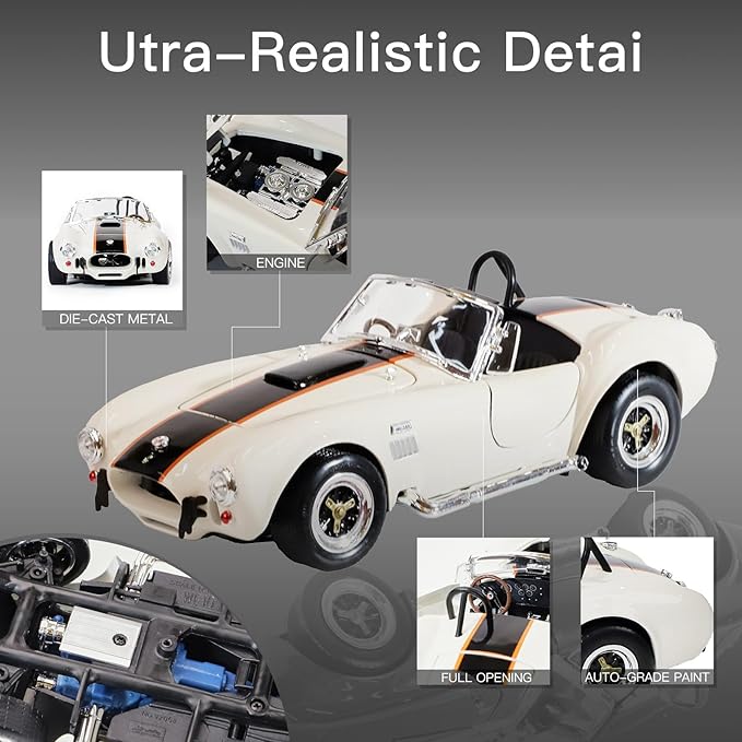 1964 Shelby Cobra 427S/C 1:18 Diecast - 7.0L V8 Semi-Competition | Opening Doors, Steering Linkage, Premium Gift Box | Ages 14+,White