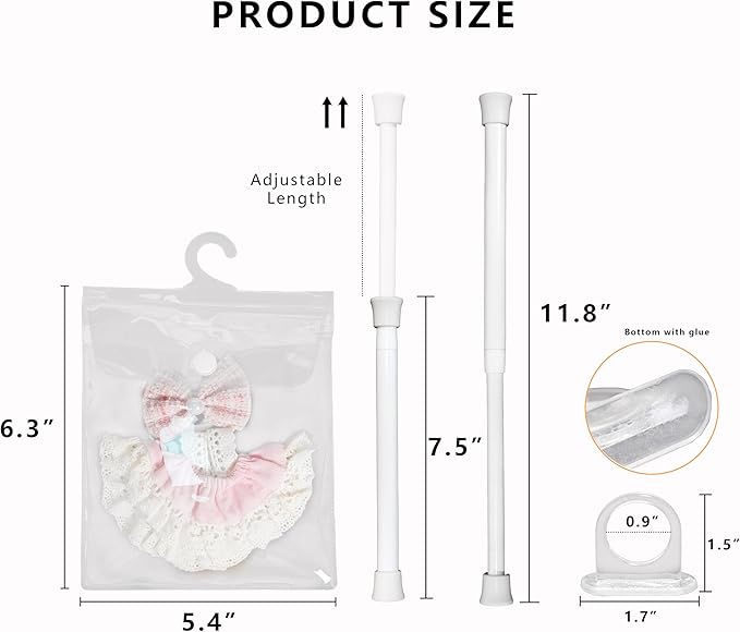 10 Pack Clear Doll Clothes Storage Bags with Hanging Rod & Hooks, Compatible with Labubu Clothes - PVC Transparent Organizer Set for Dolls, Space-Saving Wardrobe System