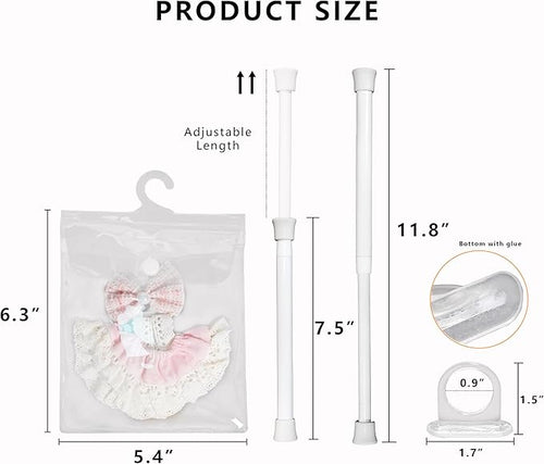 10 Pack Clear Doll Clothes Storage Bags with Hanging Rod & Hooks, Compatible with Labubu Clothes - PVC Transparent Organizer Set for Dolls, Space-Saving Wardrobe System
