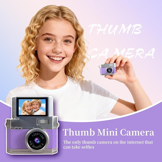 ‌Mini Keychain Digital Camera Purple - HD Mini Digital Camera with 0.96" Flip Screen & 32GB Card,Funny Gifts for Friends,Valentines Day Gifts