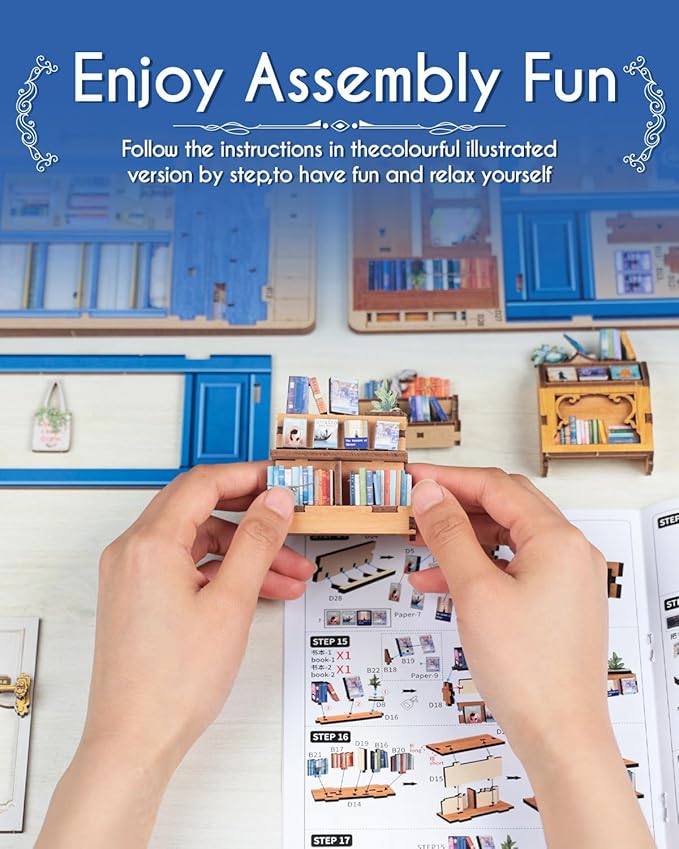 Cutefun Book Nook Kit - DIY Miniature Dollhouse Kit for Adults and Teens, Mini House Building Kit Library with LED Bookshelf Insert Decor Creative Gifts (Literature Bookstore)
