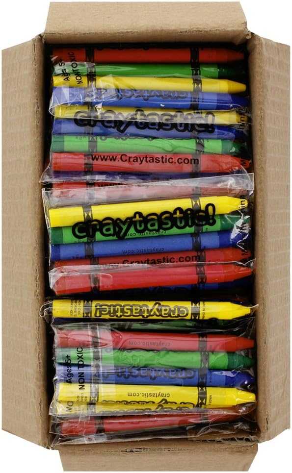 Craytastic! 48 Bulk Crayons (12 Sets of 4 Packs) - Bulk pack of Crayons for Classroom, Kids, Party Favors, Travel Crayon Packs, Non Toxic - Individually Wrapped