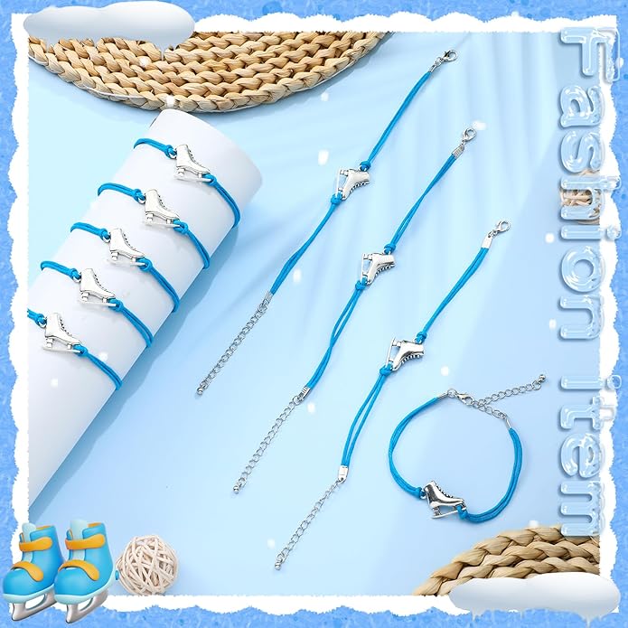 Funtery 24 Pcs Ice Skating Party Favors Colorful Ice Skating Bracelet Skater Birthday Gifts Sports Goodie Items Bulk for Women Men Skater Lover