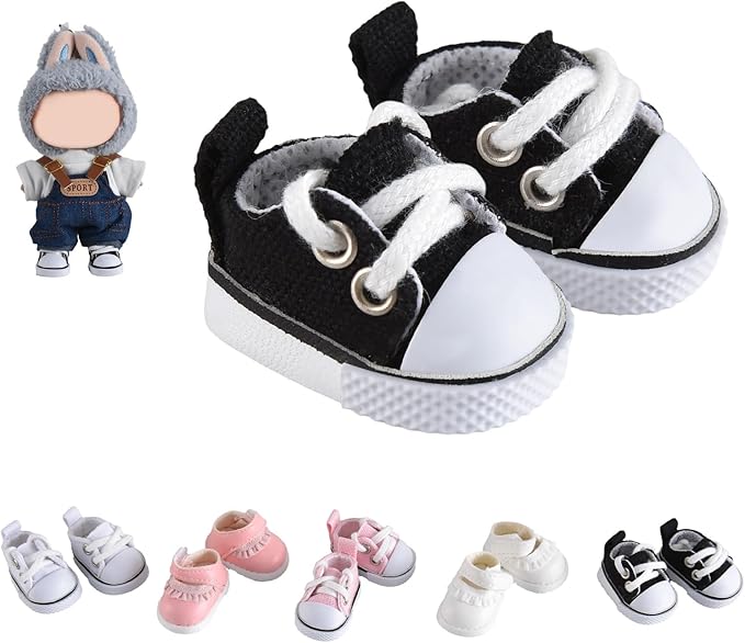 Cute Doll Shoes for Lububu, Premium Doll Shoes for 4-7in Dolls, Compatible with Lububu Doll Clothing & Outfits(Black Canvas)