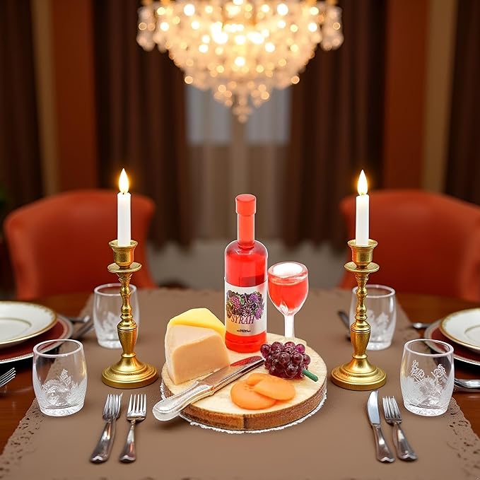 1 Set 1:12 Scale Miniature Wine Cheese and Board Set Minis Dollhouses Kitchen Dining Room Food Accessories Model Pastries Toy, DIY Micro Scene Decor