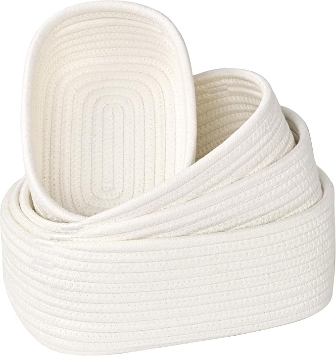 Storage Baskets for Organizing, Small Woven Basket Set of 4 - Cotton Rope Baskets for Shelves, Organizer Baskets are Ideal for Nursery, Bedroom, as Gift Basket Empty for Baby Shower, Festival