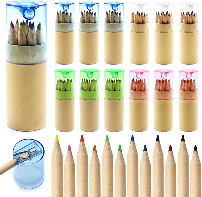 12 Pack Mini Colored Pencils Bulk with Sharpener 12 Color Pencils for Kids Drawing Pencil in Tube Portable Art Set for Kids, Students & Artists