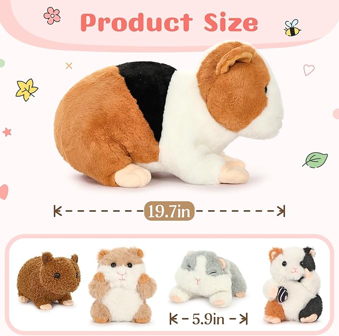 5 Pieces Giant Guinea Pig Stuffed Animal, 19.7" Mommy Hamster Plush with 4 Cute Baby Guinea Pig Plushies in Mother Hamster' s Belly,Christmas Birthday for Girls Boys Kids
