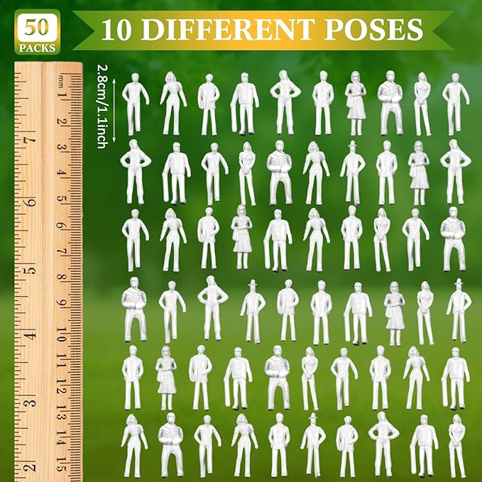 Namalu 50 Pcs, 1: 75 Scale White Unpainted Mini People Figures Miniature People for Model Trains Architectural Standing and Sitting Mini Diorama Figures for Architectural Project