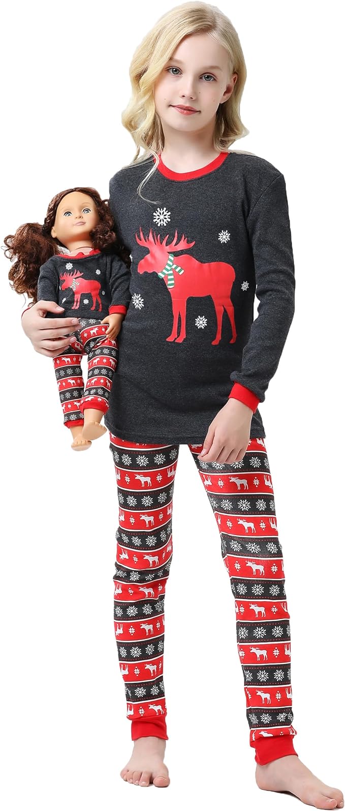 Babyroom Girls Matching Doll&Toddler 4 Piece Cotton Pajamas Toddler Christmas Sleepwear