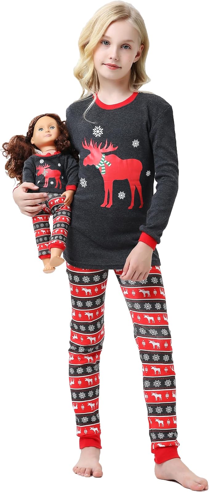 Babyroom Girls Matching Doll&Toddler 4 Piece Cotton Pajamas Toddler Christmas Sleepwear