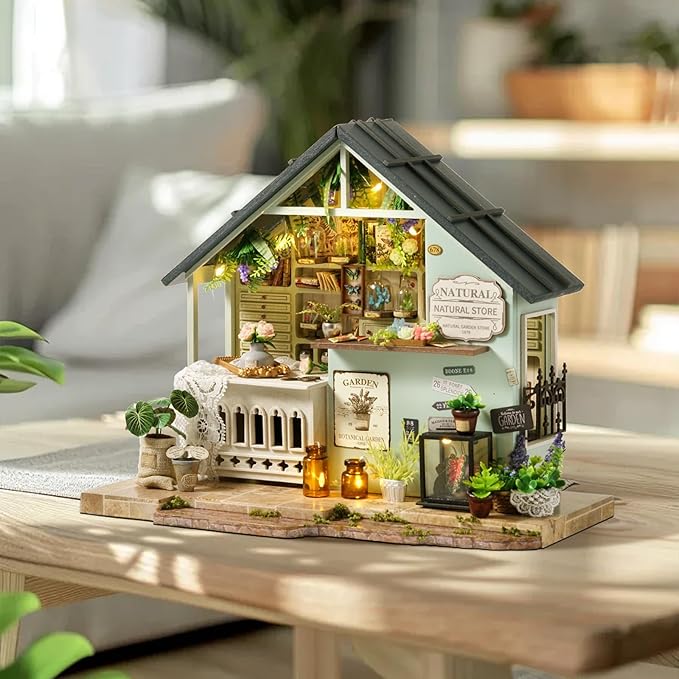 Miniature House Kit, Tiny House Kit with LED Light, DIY Mini House Building Kits for Adults to Building, Unique Gift for Birthday Christmas, Bakery Store
