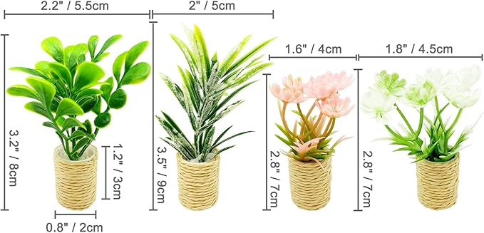 4Pcs Miniature Potted Plant Flowers Trees Basket Artificial Bonsai for 1:12 Mini Dollhouse Fairy Garden Scene Model Micro Landscape Decoration