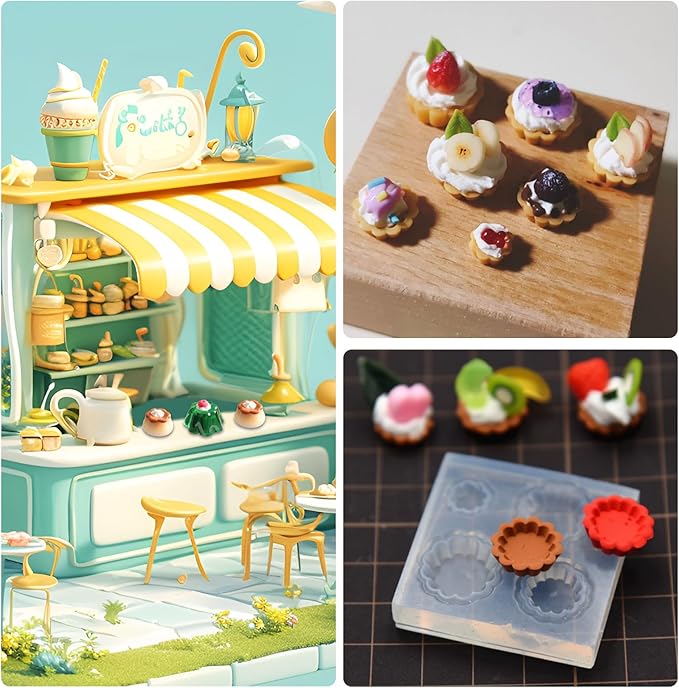 2Pcs Mini Pudding Mini Trays Shape Resin Silicone Molds 3D Tiny Tart Holder Epoxy Casting Molds for DIY Micro Resin Dollhouse House Kitchen Miniatures Landscape Decor