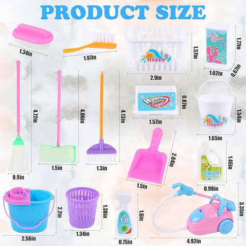 16 Pcs Miniature Dollhouse Cleaning Supplies Mini Bucket Mop Dust Pan Brush Broom Mini Housework Cute Cleaning Supplies Tools Miniature Furniture Dollhouse Decoration Accessories