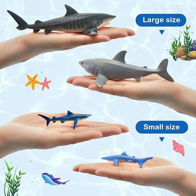 15 Pcs Plastic Shark Toys - Assorted Ocean Animal Figurines, Realistic Bath Toys, Sea Creature Figures, Marine Animals for Kids Birthday Party Favor, Cake Topper, Cognitive Toy