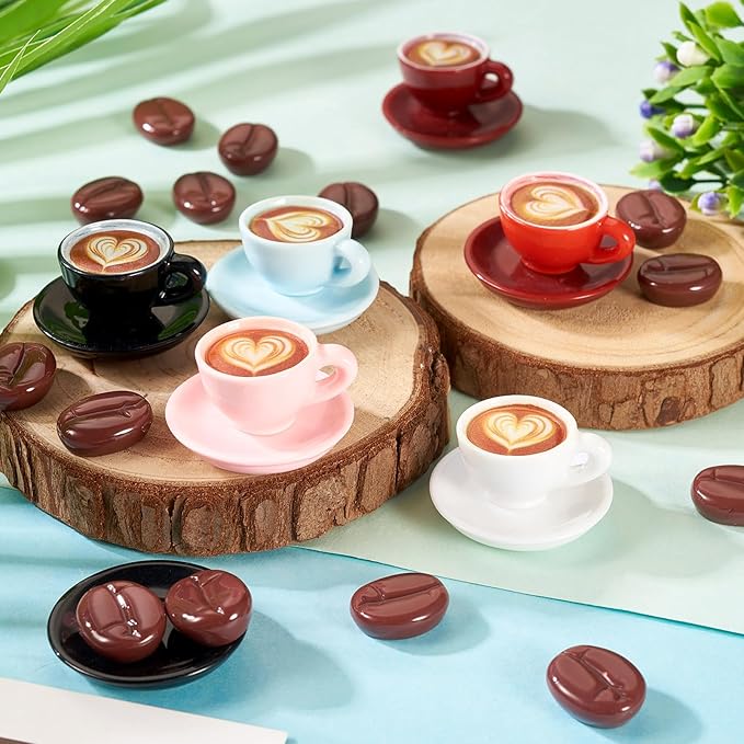 48 Pcs Mini Resin Coffee Cups Set Resin Coffee Miniature Ornaments Miniature Kitchen Decoration for Micro Landscape Party Desktop Home Decor