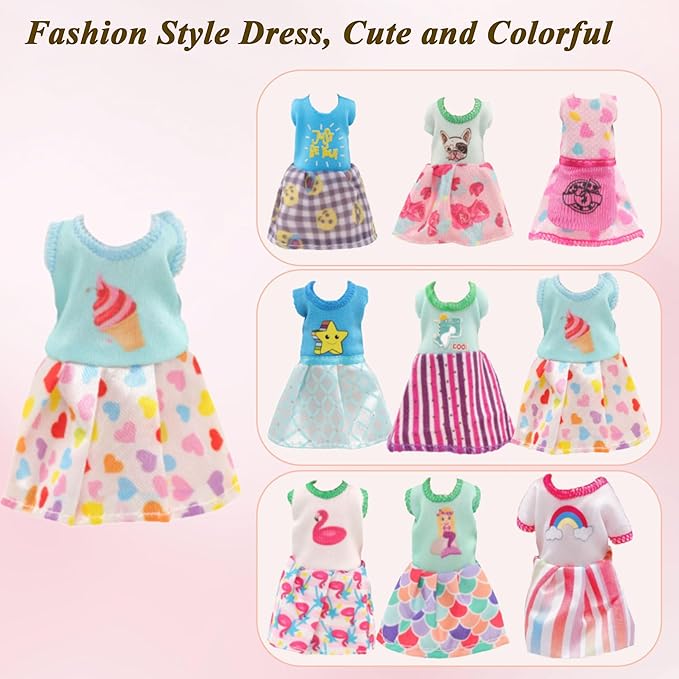 Mini 6 inch Doll Clothes and Accessories Set for Chelsea Dolls, Including 14 Fashion Doll Clothes 5 Hangers 4 Shoes 2 Glasses 2 Comb 1 Luggage 1 Earphone for 5.3 - 6 Inch Dolls(Doll not Including)