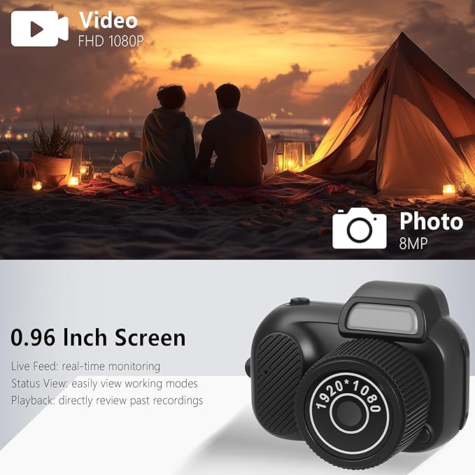 Mini Keychain Camera, FHD 1080p 8MP Mini Digital Camera with 32GB SD Card, 0.96" HD Display, 100 Mins Battery Life for Travel Recording Birthday Gifts (Retro, Black)