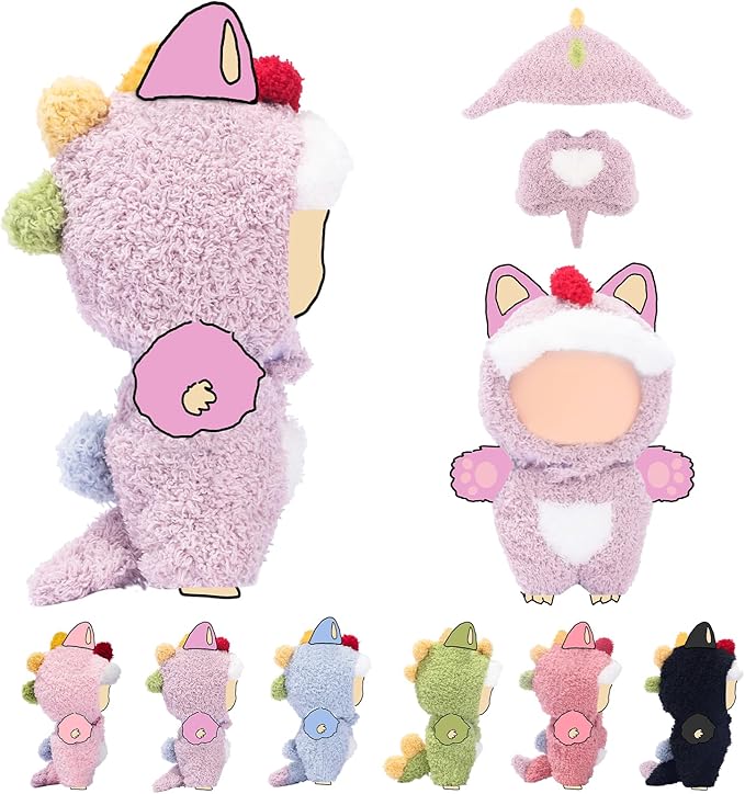 17cm (6.7inch) Doll Clothes, Outfits for Clothes Set, Dino Dolls Keychain Accessories, Faking Animal Style Outfit Jumpsuit Dinosaur Costume for Dolls (Lavender) (Doll Not Included)