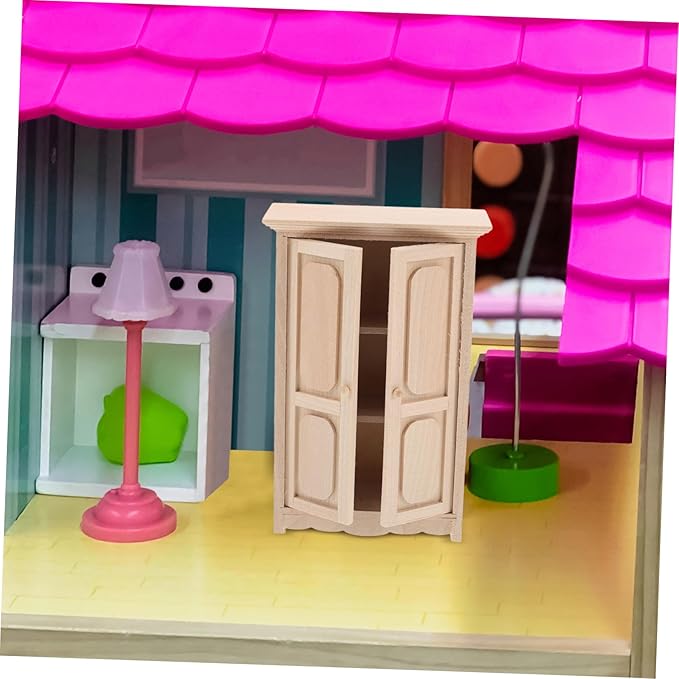 Dollhouse Miniature Wooden Cabinet Storage Shelves Vintage-Style Furniture for Scale Dollhouse Decoration for Collectible Display and Room Decor